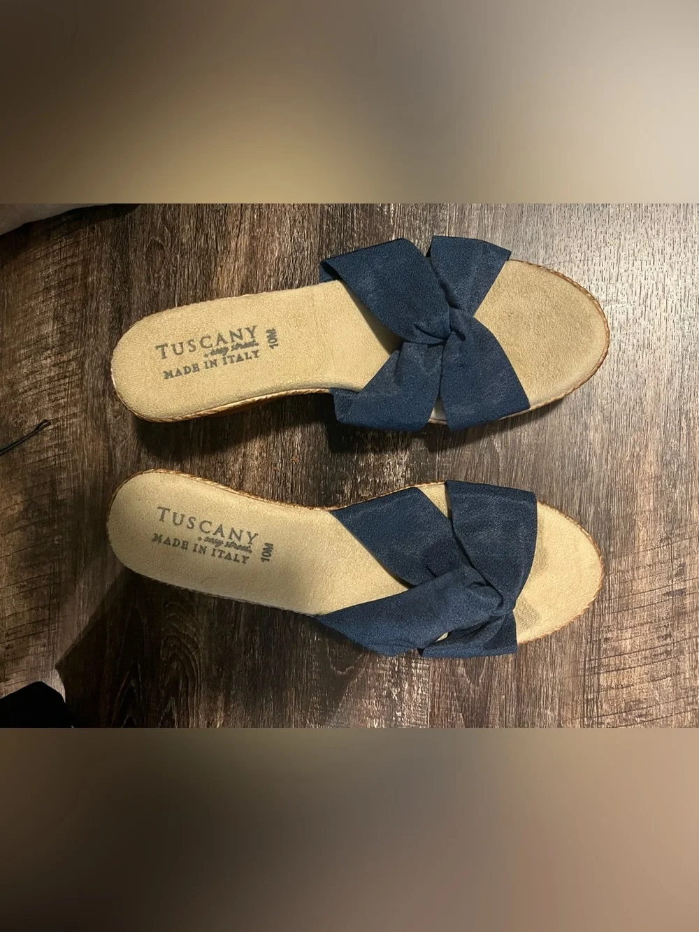 Knotted Navy Espadrille Wedge Slide - Women